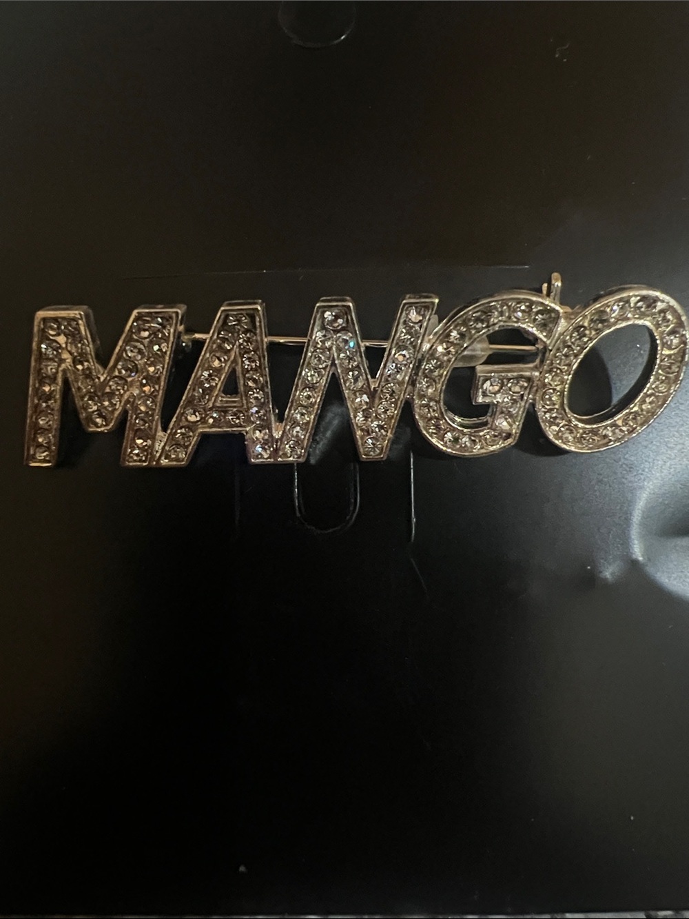 New! Mango Crystal Logo Pin in Gold and Clear